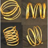 Four gold spiral bands, possibly bronze age, 2nd millennium b.C. ; 50g.between 1,5cm and 4,4cm