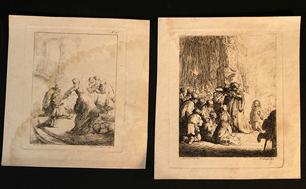 Rembrandt van Rijn (1606-1669), Two etchings of biblical subject, drawn by Francesco Novelli (1764-