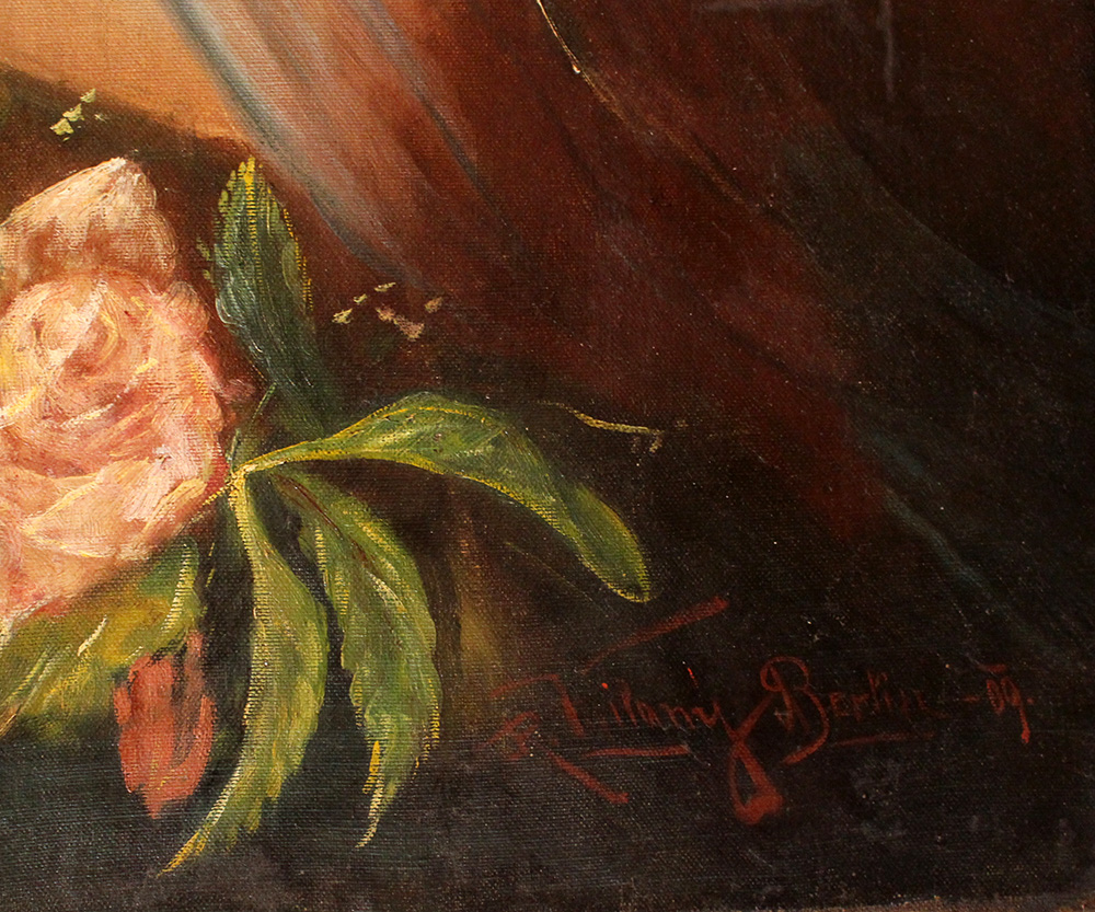 Berlin artist early 20th Century, Girl with roses, signed and dated bottom right Berlin 1909; oil on - Image 3 of 3