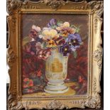 Hungarian artist around 1923, Flower still life in glass, oil on cardboard, signed and dated upper