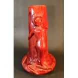 Zsolnay Art Nouveau ceramic vase, cyllindrical shape with bowed lower border and sculpted female