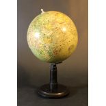 Small terrestrial globe in German language, with political map and sea streams, card board with