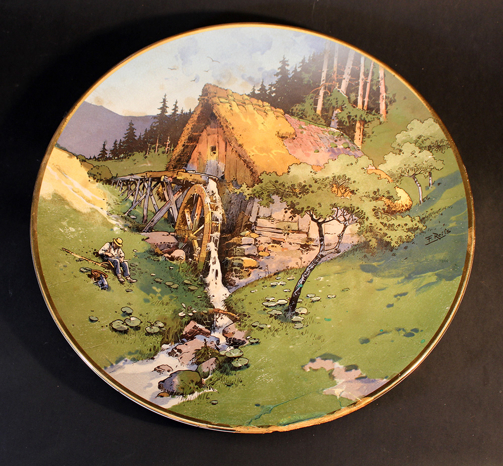 Villaroy & Boch ceramic dish by Mettlach with a design by F. Reils showing a mill with farmer in - Image 2 of 3