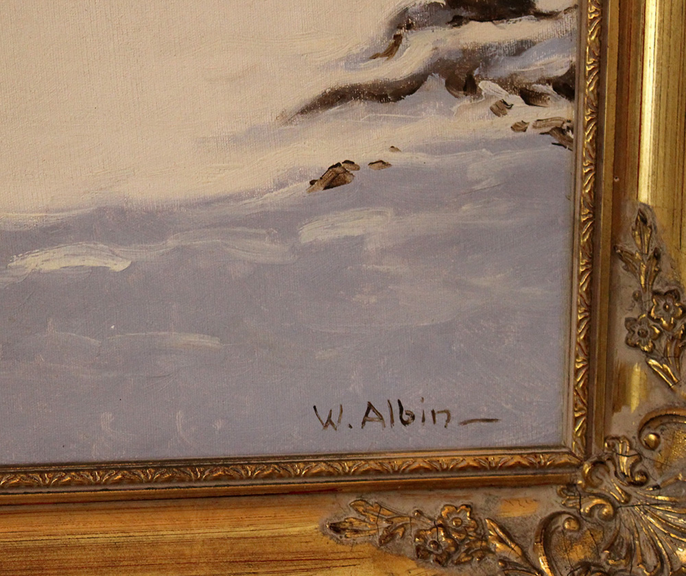 Scandinavian artist, The home bringing of the elk; oil on canvas, signed bottom right, framed. - Image 3 of 3