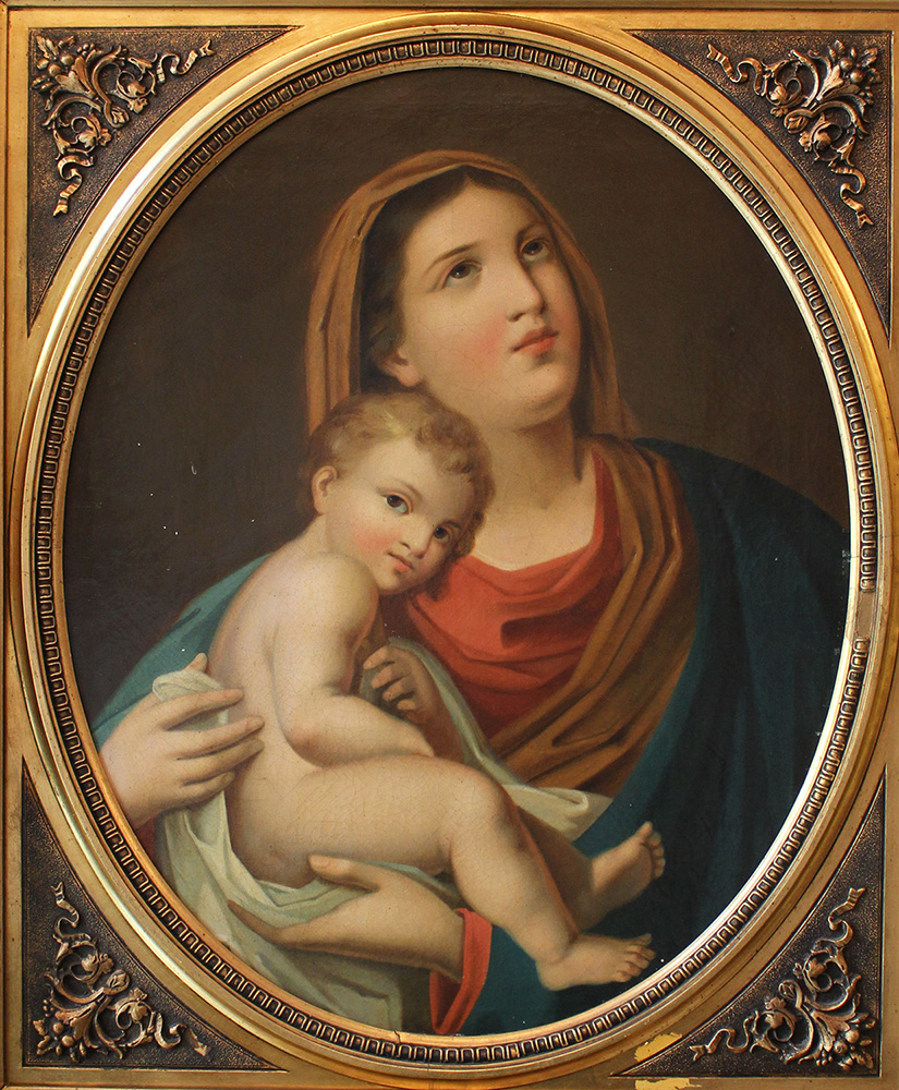 North Italian school around 1800, Madonna with child, oil on canvas in a gilded highly decorative - Image 2 of 3