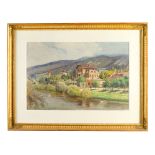 Ernst Graner (1865-1943), Large view of an aristocratic villa by a river; water colour on paper,