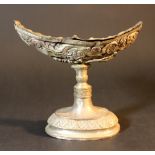 Navicula incense boat on oval foot, chased copper, silvered, with angels and floral decorations, one