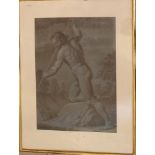 Karl Friedrich Schinkel (1781-1841)-circle, Drawing studing of a male nude; black chalk on blue