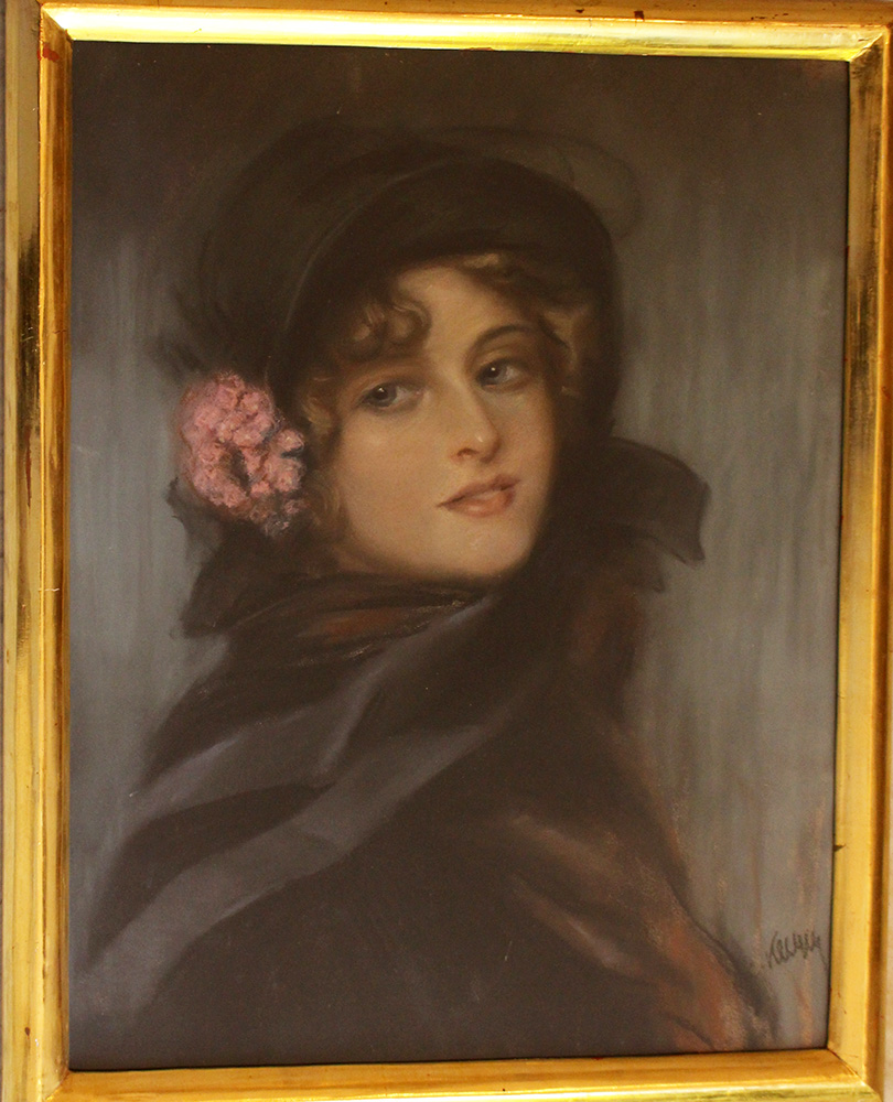 Hungarian School around 1900, Portrait of a lady with hat, pastell on paper, in gilded frame,