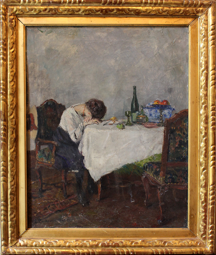 Emanuel Bachrach-Barree (1863-1943), The sleep after dinner, oil on canvas, signed bottom left,