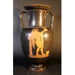 A large Greek anphora vase in Attic manner; black painted with wide neck and two hand grips, on