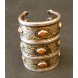 Women arm bracelet, round shape, with three sections of engraved ornaments, partly gilded and fitted