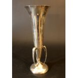 Art Deco silver vase, cylindrical shape with three supports in form of leaves and round base,