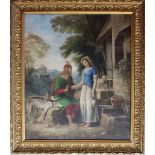 Romantic Artist 19th Century, Rendezvous of a king and shepherdess, watercolour on paper, framed,