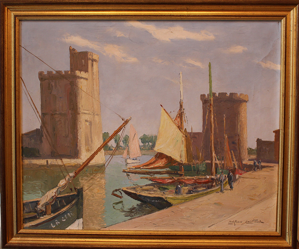 École provencale, Harbour with boats, oil on canvas, signed bottom right, framed.35x55cm
