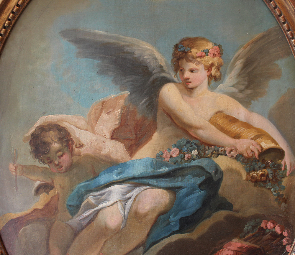 Jean Honore Fragonard (1732-1806)-circle, Cupido with angel on a cloud in the sky; oil on canvas, - Image 3 of 3