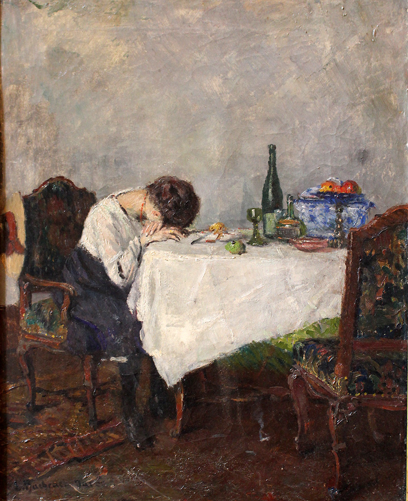 Emanuel Bachrach-Barree (1863-1943), The sleep after dinner, oil on canvas, signed bottom left, - Image 2 of 3