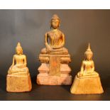 Three Indochinese statues (possible Siamese); wood carved with original gilding and partly described