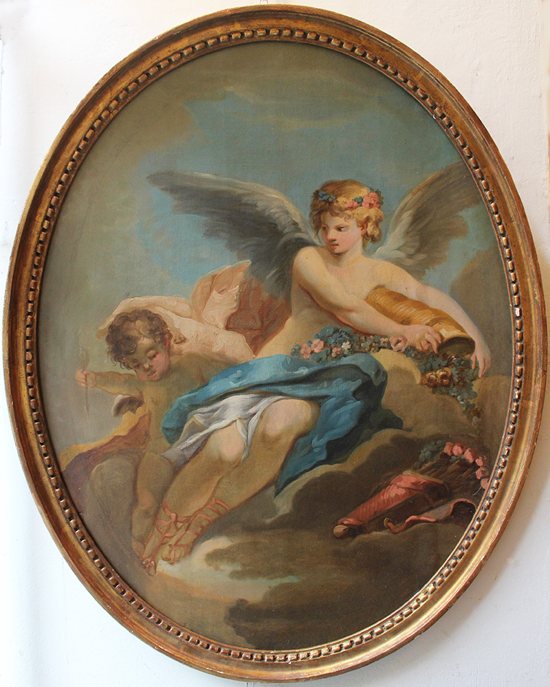 Jean Honore Fragonard (1732-1806)-circle, Cupido with angel on a cloud in the sky; oil on canvas,