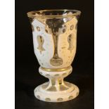 Bohemian Beidermeier glass beaker with white opaline glass on cutted transparent glass, partly