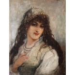 Orientalist around 1890, Portrait of a girl; oil on wooden panel; signed bottom right and dated
