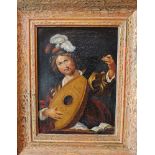 Bernardo Strozzi (1581-1644)- follower, Lute player; oil on canvas, framed.22x16 cm