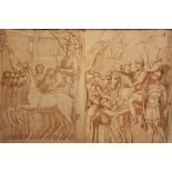 French school 18th Century, Two allegories of a Roman emperor, on one sheet of paper, brown ink.