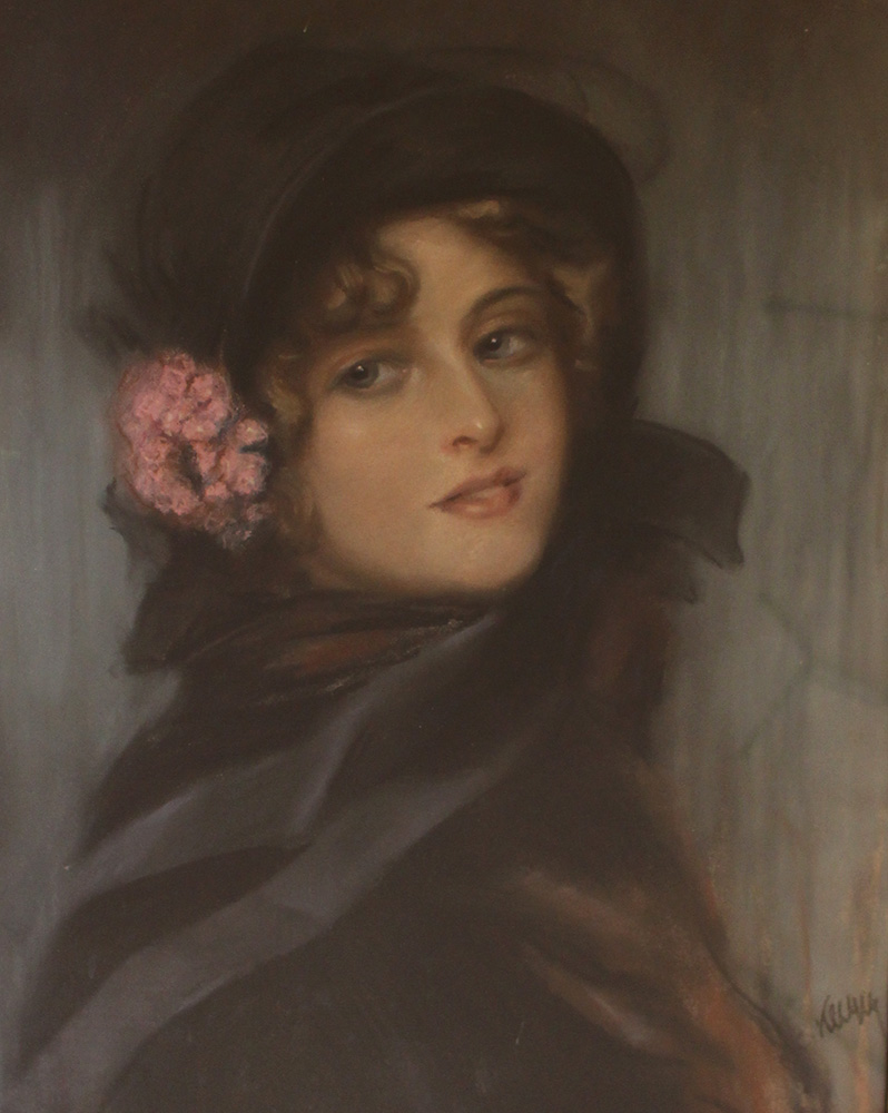 Hungarian School around 1900, Portrait of a lady with hat, pastell on paper, in gilded frame, - Image 2 of 3