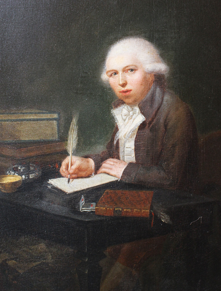 Louis Leopold Boily (1761-1845)-attributed, Gentleman at a table writing a letter, oil on wooden - Image 3 of 3