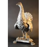 Sculpture of a bird, usable as a stand for possible menu cards original from a poultry restaurant,