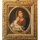 North Italian school around 1800, Madonna with child, oil on canvas in a gilded highly decorative