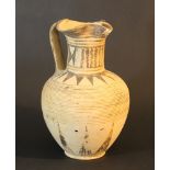 Proto-Corinthian ceramic jug with hand grip and brown painted decorations.25,5cm height
