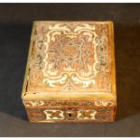 French powder box inlaid with Boule technique in engraved bronze and ivory on wallnut; lid to be