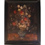 Jan Brueghel the Younger (1601-1678)–manner, Large flowers still live in blue Chinese vase on a