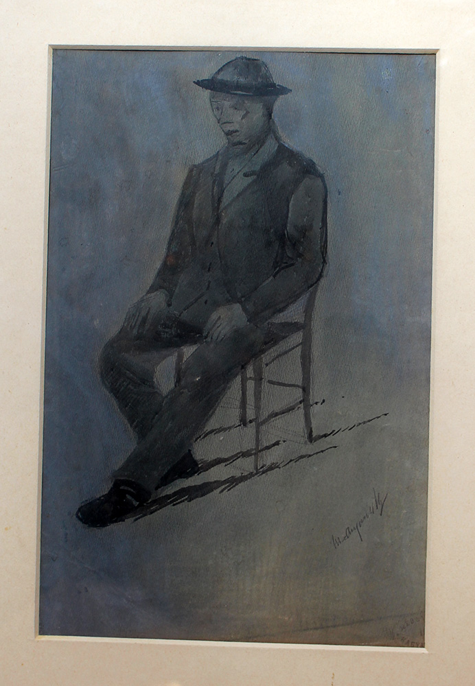 László Mednyánszky (1852-1916)-attributed, Study of a sitting man, described and stamped bottom - Image 2 of 3