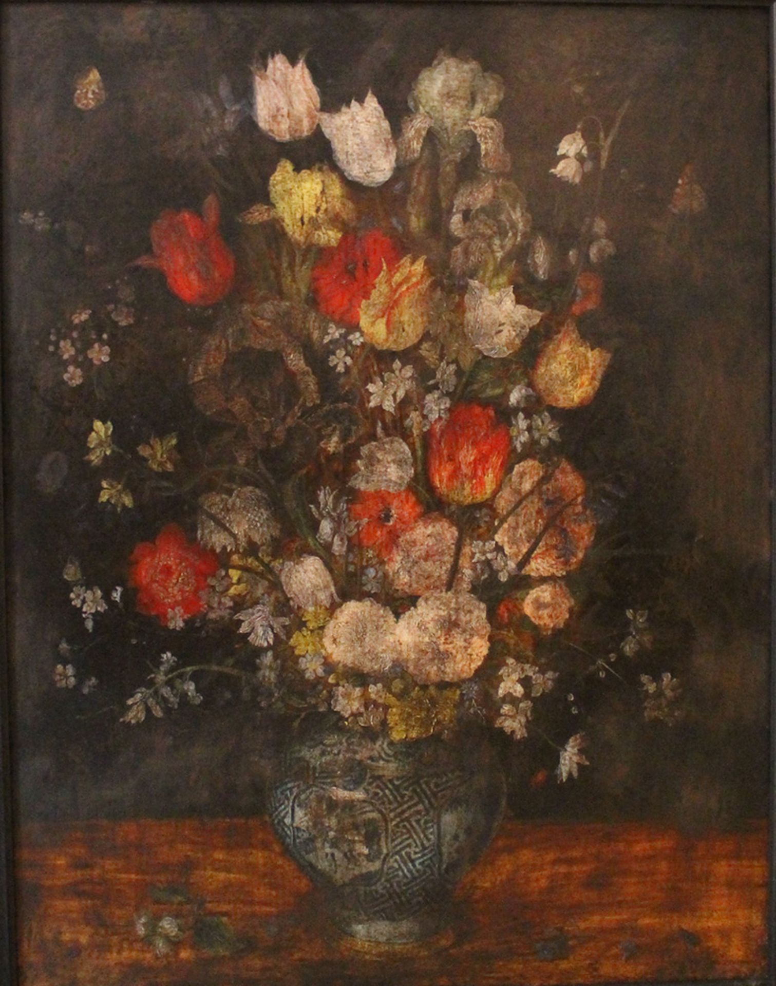 Jan Brueghel the Younger (1601-1678)–manner, Large flowers still live in blue Chinese vase on a - Bild 2 aus 3