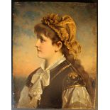 Anton Ebert (1845-1896)-circle, Portrait of an elegant lady; oil on panel; signed botton left A.