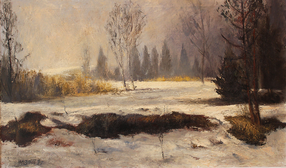 Max Baer (1910-1993), Winter landscape; signed bottom left, oil on canvas, on the reverse old - Image 2 of 3