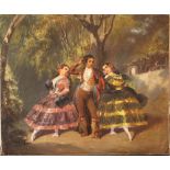 Joaquín Domínguez Bécquer (1817-1879)-circle, Spanish dancers in landscape; oil on canvas.30x50cm