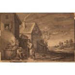 Lot of 3 prints in different techniques showing: 1st. Farmer's house after David Teniers, 2nd.