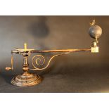 Orrery on casted metal stand with original bronze paint, turned collumn and decorated branch; on the