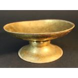 Vienna Jugendstil round bowl on round foot, bronze chased hammered decorations with middle ring,