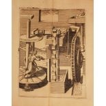 Lot of three copper prints showing mills and water movements; on paper, 17th/18th Century.
