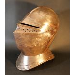 Iron knight helmet-decoration in Maximillian Manner, with visor; rusty.height 32cm, length 35cm