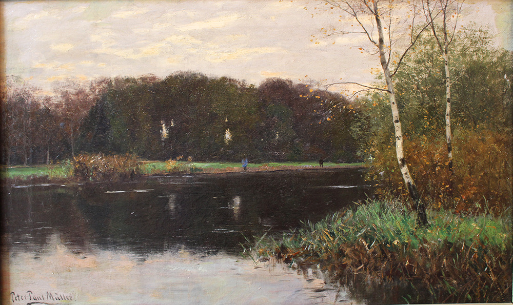 Peter Paul Müller (1853-1915), Fishers by a river in landscape, oil on canvas, signed bottom left. - Image 2 of 3