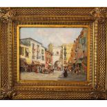 Carlo Brancaccio (1861-1920)-attributed, Old Naples street scene, oil on cardboard, described bottom