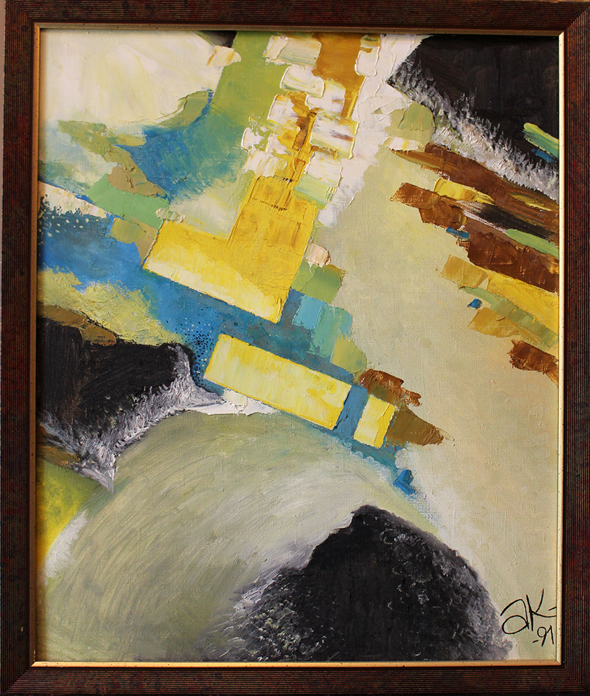 Russian artist around 1990, Composition; oil on canvas; framed; signed bottom right.50x60cm