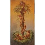 Betbeder dated 1842, Allegory of four naked boys climbing on a plant; oil in canvas.50x25cm