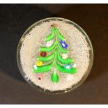 Paperweight, glass round shape with air bubbles and Christmas tree; possibly French, 20th Century.