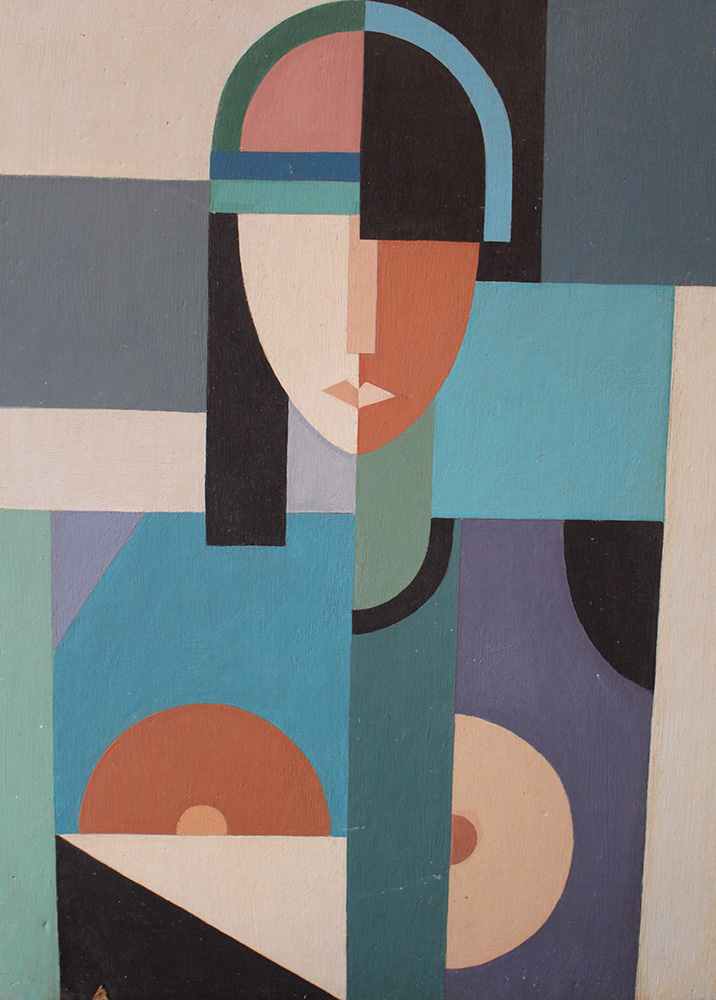 French artist 1st half 20th Century, Cubistic portrait; oil on panel, monogrammed bottom left. - Image 2 of 3